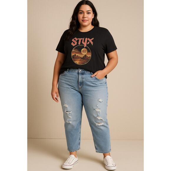 American Eagle “Tomgirl” Distressed Jeans Women’s Size 18 Regular Light Wash - Picture 2 of 6